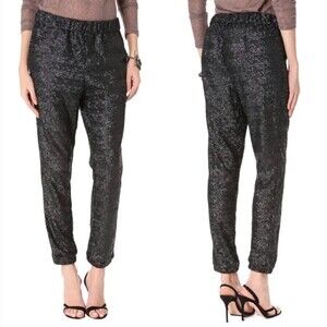 FREE PEOPLE Sequin Party Trouser Ankle Cropped Pull On Pants  Black Small y2k